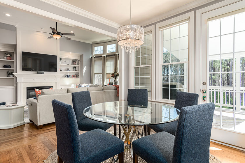 dining area in home with large windows