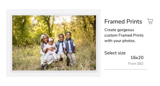 photo shopping cart with photo of siblings outdoors