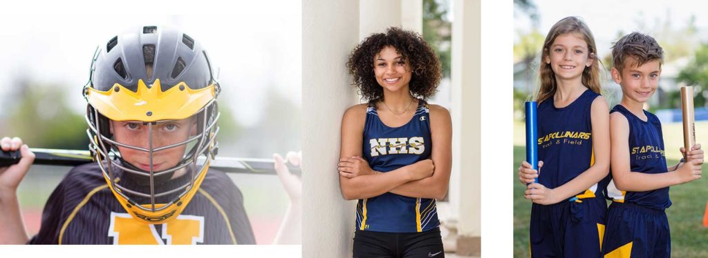 three youth individual sport portraits