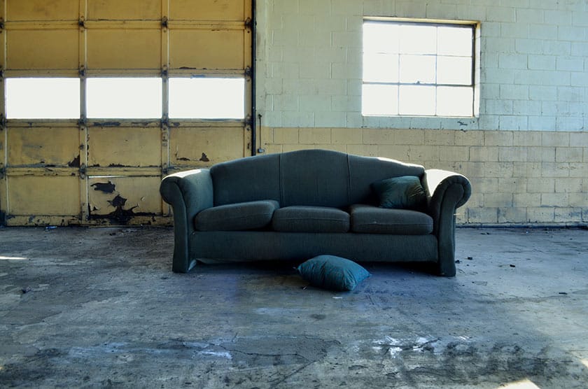 still life image of old couch