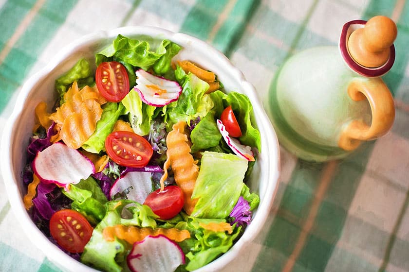 salad on table cloth