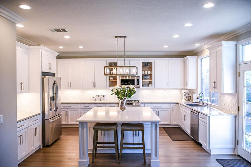 white kitchen with island