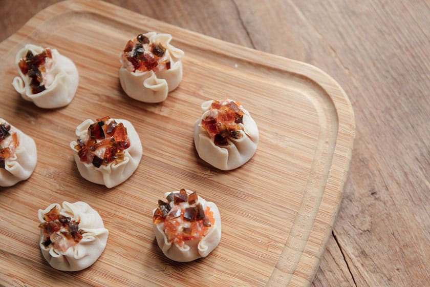 food on wooden board