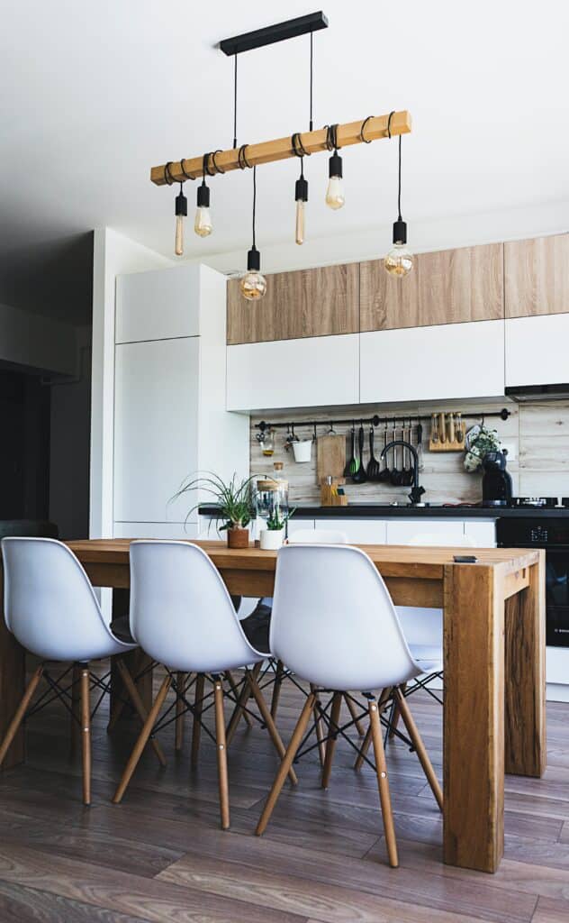 Real estate kitchen table with bulb light fixture