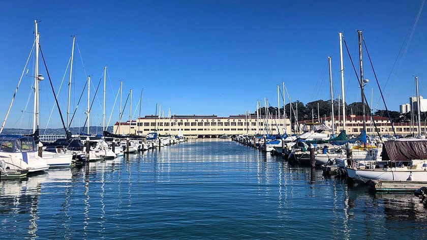 Ocean marina with rows of boats