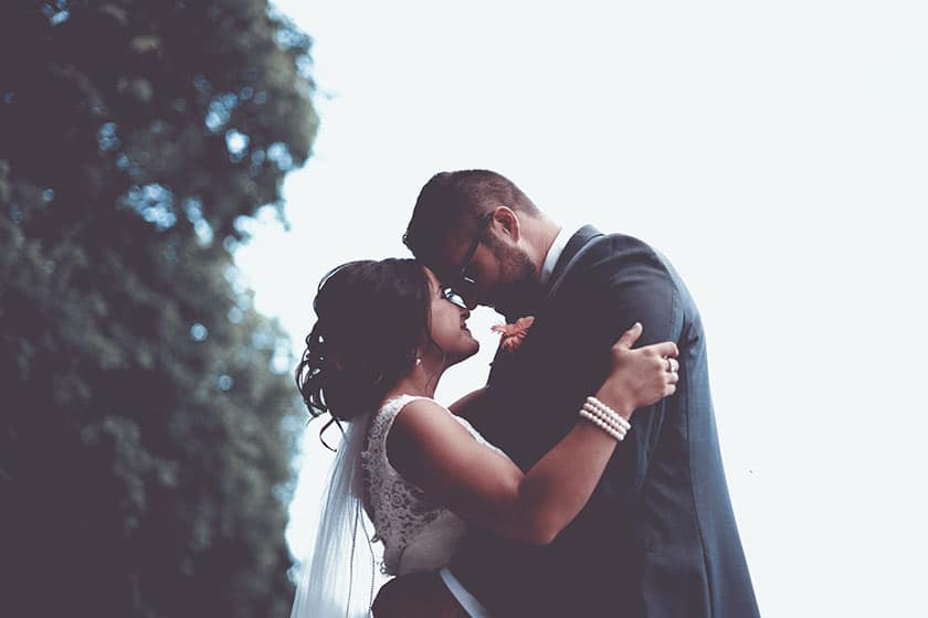 bride and groom forehead to forehead