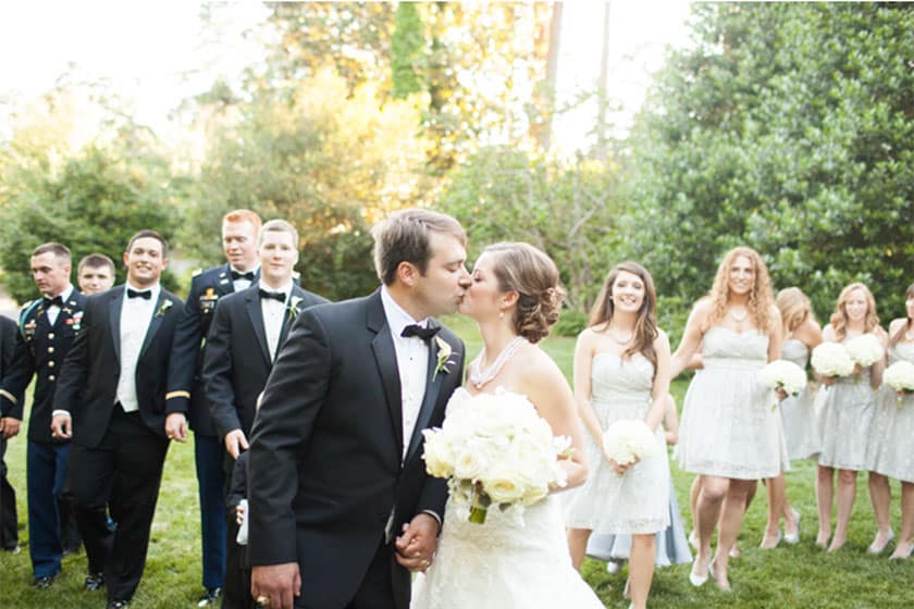 bride and groom with wedding party