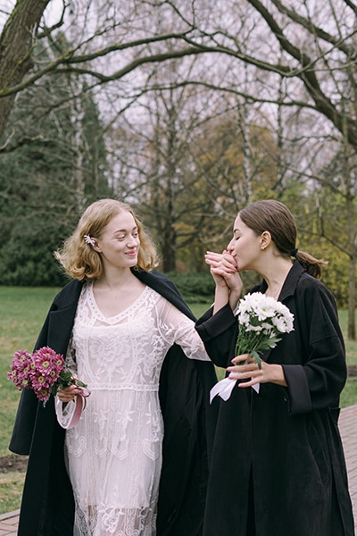 brides walking together