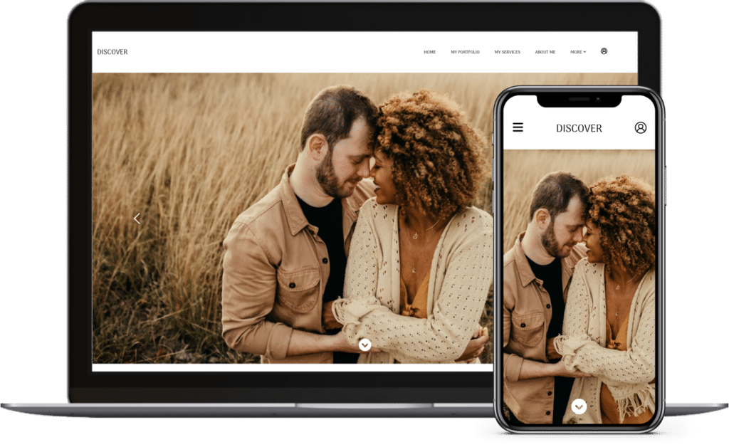 Portrait website example on laptop and mobile screens